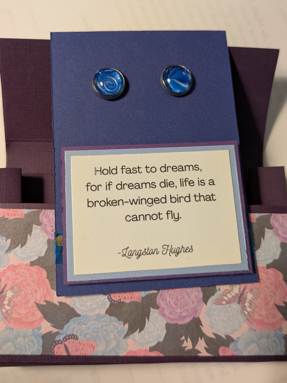Blue Swirl Hand Painted Glass Stud Earrings With Handcrafted Gift Box